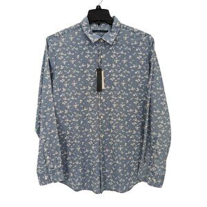 Perry Ellis Floral Button Up Long Sleeve Indie Retro Office Casual Men Size XL